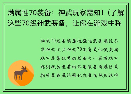 满属性70装备：神武玩家需知！(了解这些70级神武装备，让你在游戏中称霸江湖！)